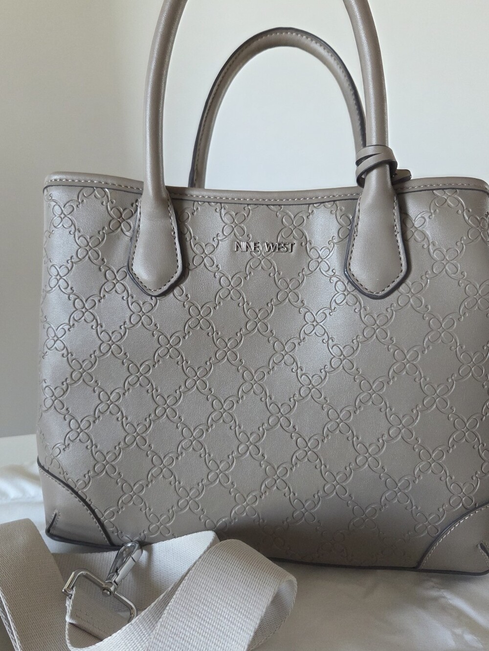 Nine West Taupe Embossed Top-Handle Tote